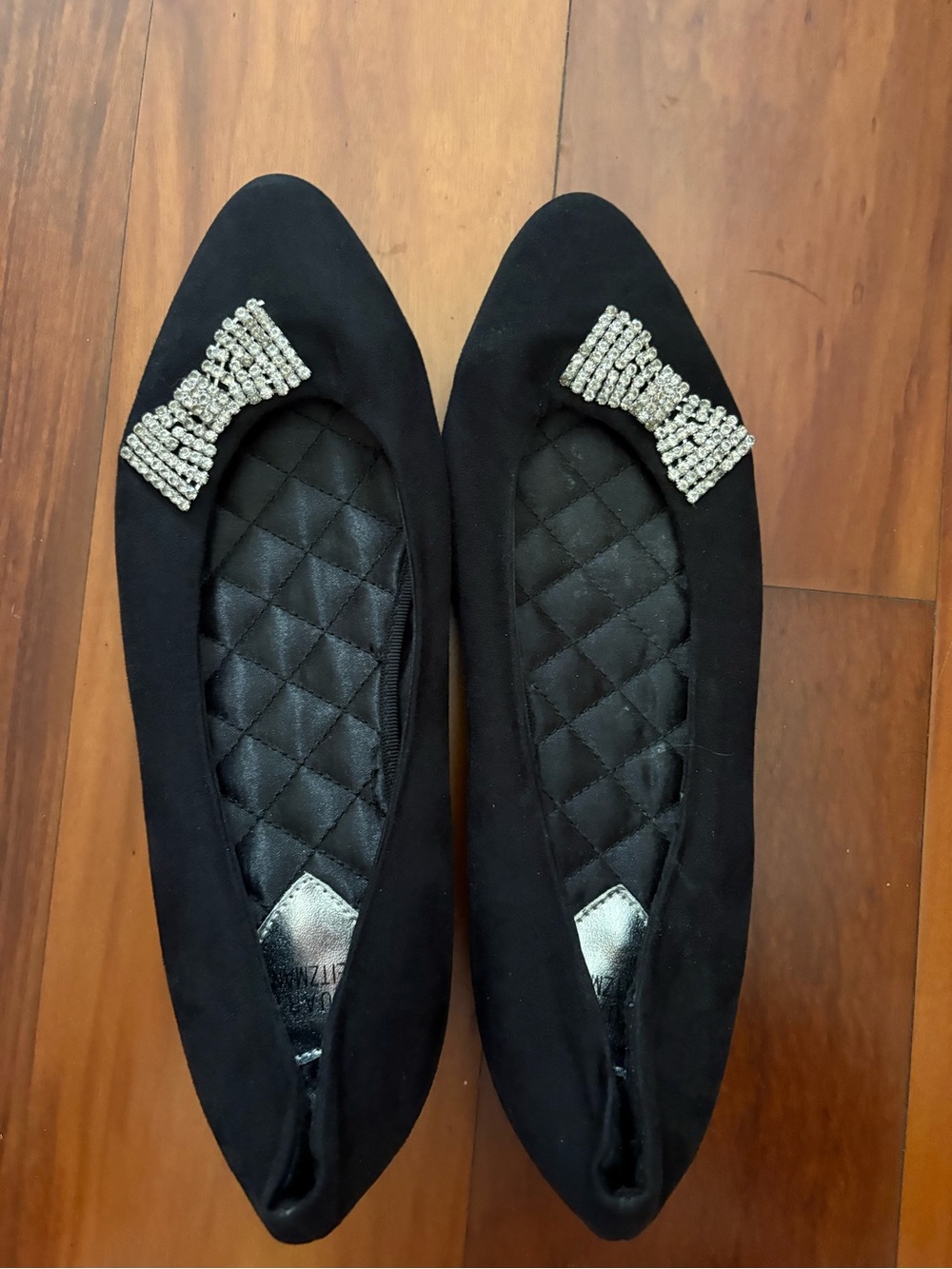 Stuart Weitzman Black Rhinestone Bow Flats - Women